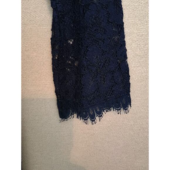 Diane Von Furstenberg Dress Womens Size 2 Navy Blue Zarita Lace Floral Sheath - Picture 13 of 15